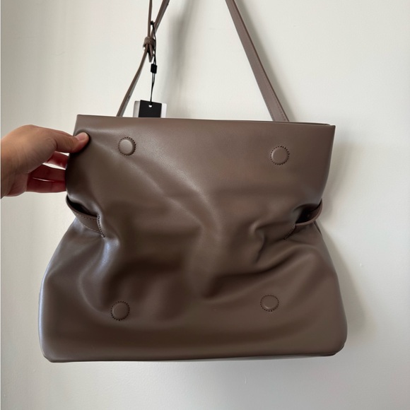 BCBGMaxAzria Taupe Shoulder Strap Funnel Flap Bag - Picture 5 of 7